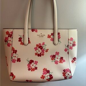 Kate Spade Cream Tote with Red and Pink Floral Design